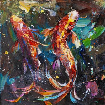 Koi carps. The happiness of being together (Fish Painting). Rodries Jose