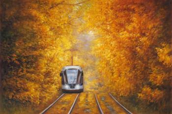 Gold in the fall in Sokolniki. Tram 71-931M "Vityaz-M". Kamskij Savelij