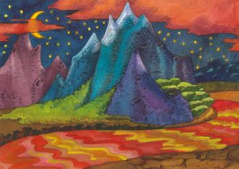 Mountains under the starry sky