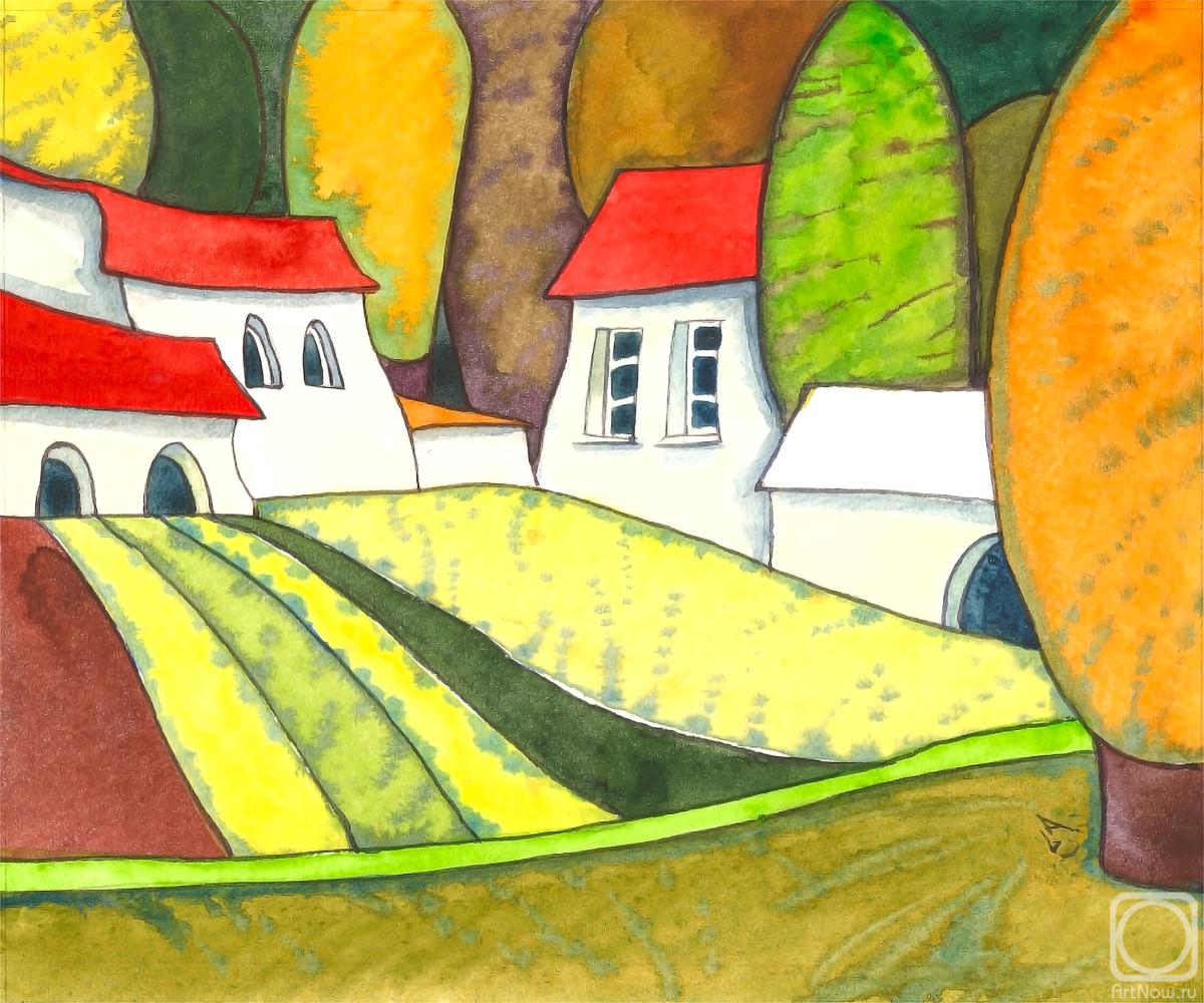 Larionova Aleksandra. Golden fields and red roofs