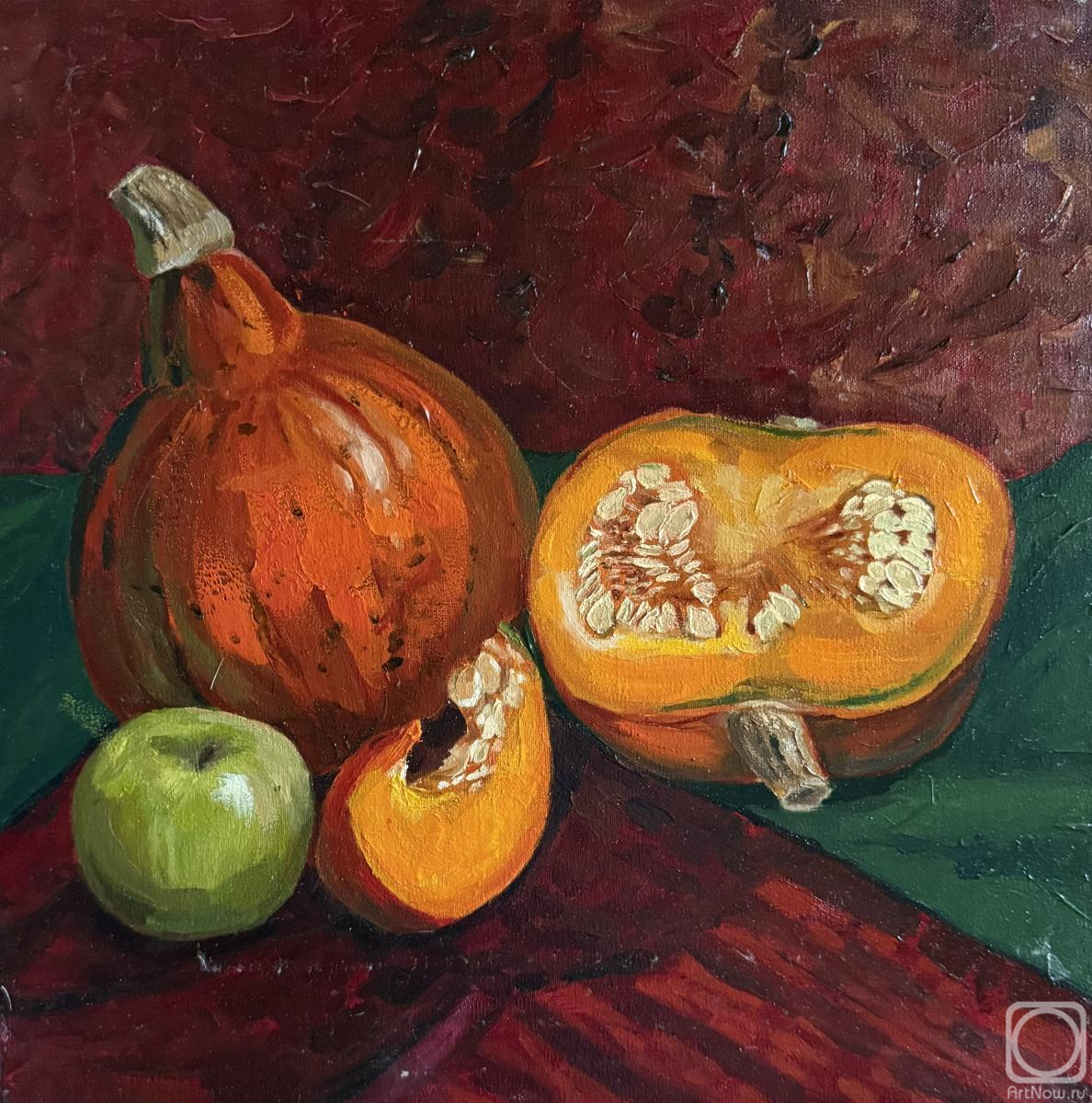 Malyutina Yuliya. Still life with pumpkins and apple