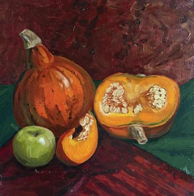 Still life with pumpkins and apple. Malyutina Yuliya