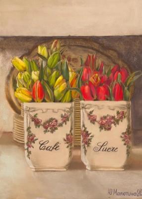 Café & Sucre with Tulips. Malyutina Yuliya