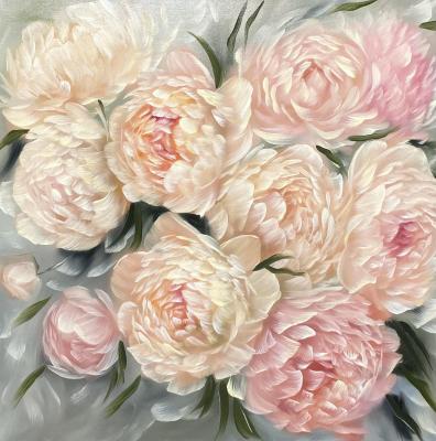 Картина маслом «Белые пионы»