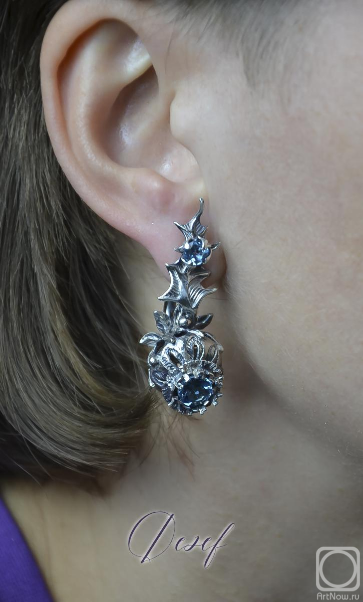 Dementiev Sergey. Thistle earrings with natural topazes