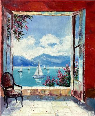 View of the sea from an open balcony. Shartaeva Lyazzat