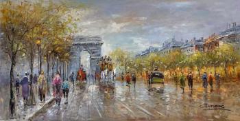 The landscape of Paris by Antoine Blanchard. Champs Elysees, Arc de Triomphe