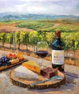 Still life with wine, cheese and fruit. Vlodarchik Andjei