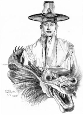 Male soothsayer and black dragon. Povolokina Elena