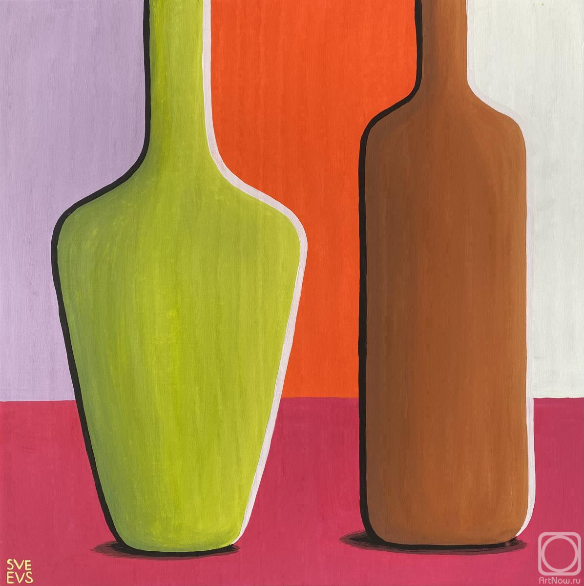 Evseeva Svetlana. Interior still life with vase and bottle