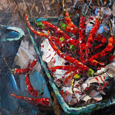 Cooking spicy chili. Still life with peppers (Painting With Vegetables). Rodries Jose