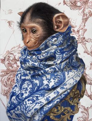 Monkey in Blue Fabric (Decorative Artwork). Malyutina Yuliya