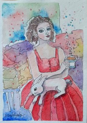 Tea party with a white rabbit (Artist Exhibition). Savelyeva Elena