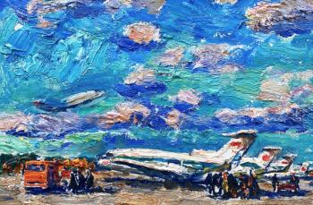 Sketch for the painting "Landscape with Aircraft Equipment". Latyshenko Nikolay
