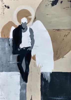 Abstract Angel Figure � Modern Minimalist Black and Beige Art. Cherepanova Yuliya