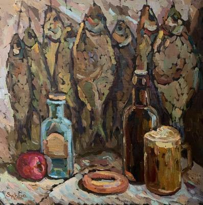 Still life with fish, beer, and bagels (Cozy Still Life). Sycheva Anastasiya
