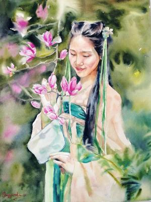 Girl with Magnolias. Skuratova Evgeniya