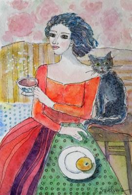 Tea party with a cat (Artist Exhibition). Savelyeva Elena