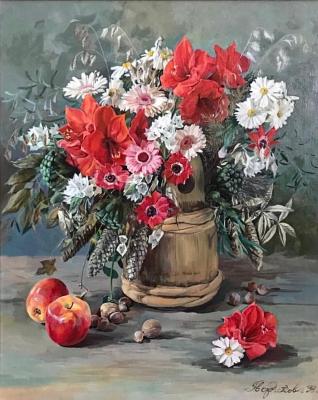 Still life with fruits and flowers (Painting With Apples And Daisies). Gvozdikova Galina
