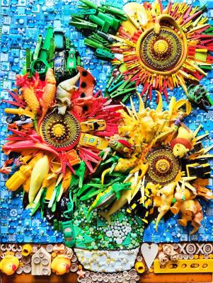 Sunflowers. Toys collage artwork (Art Object). Bast Irina