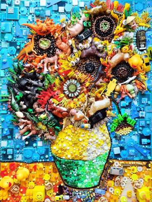 Sunflowers for Van Gogh. Toys collage artwork (Art Object). Bast Irina