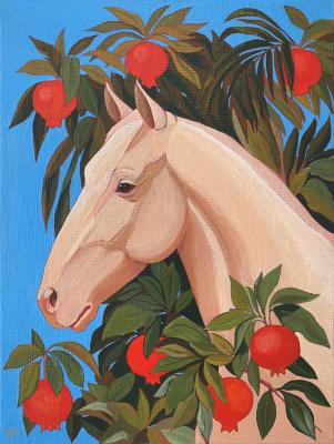 White Horse and Pomegranates (Blue And White Decor). Prihodko Yulia