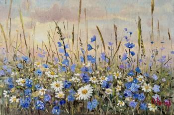 Картина «Лён с ромашками»