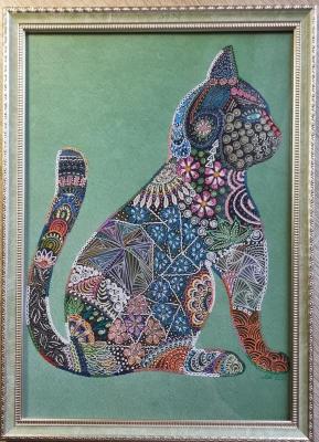 A mystical cat in the author's technique. Abramova Lyudmila