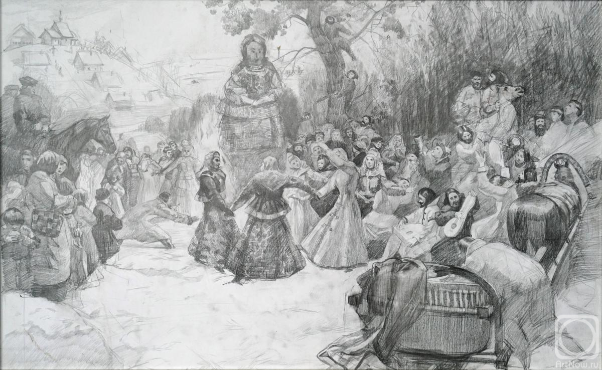 Kozhin Simon. Sketch. Maslenitsa. Farewell to winter. 17th century