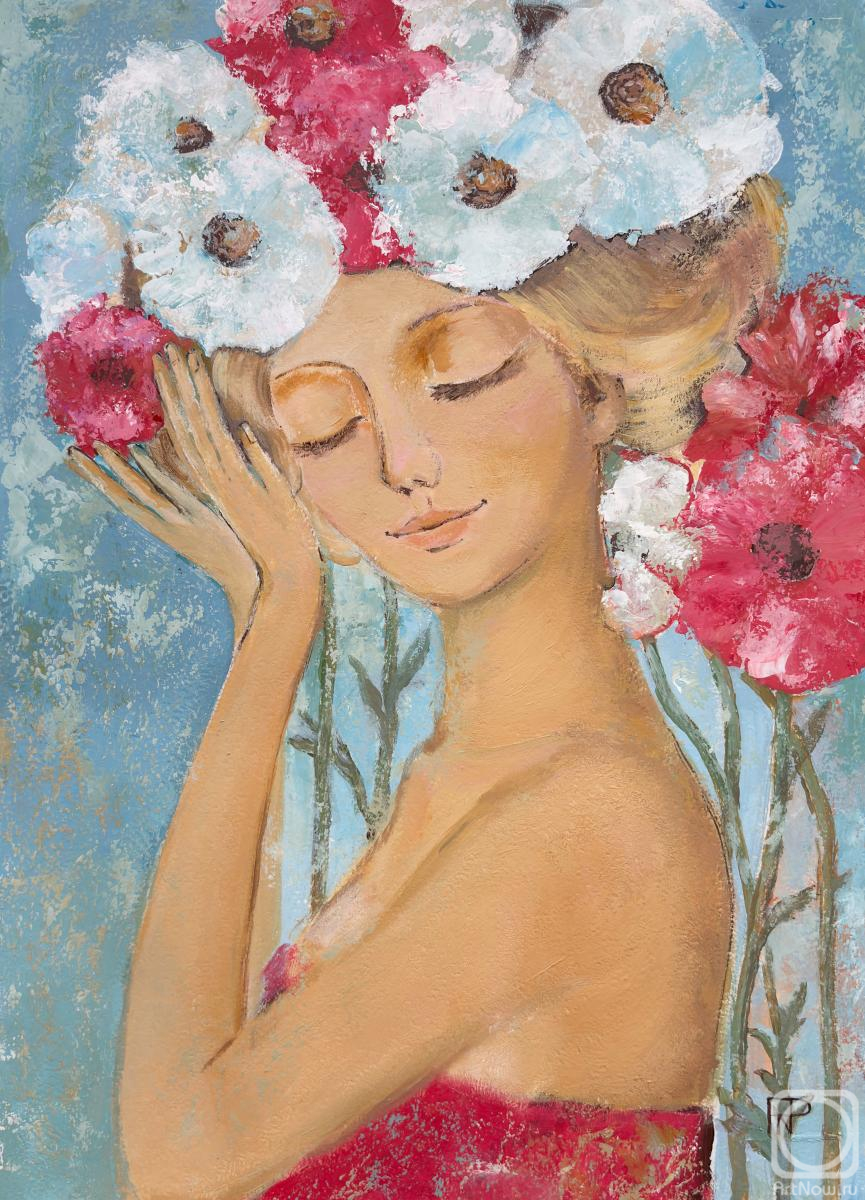 Piyanzina (Piarno) Natalya. Woman with a wreath of red and white flowers