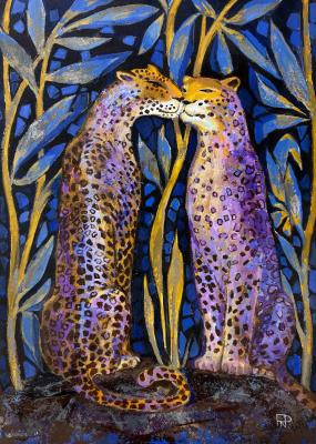 Leopards in the night garden (Night Garden Artwork). Piyanzina (Piarno) Natalya