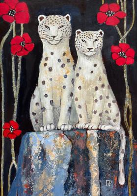 Snow leopards on a black background. Piyanzina (Piarno) Natalya