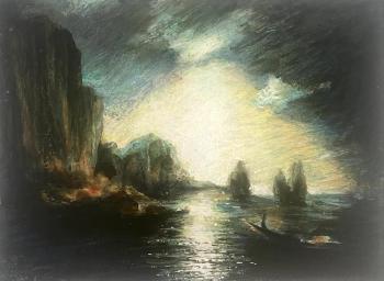 Night at the rocks (Boat Painting). Borisov Mikhail
