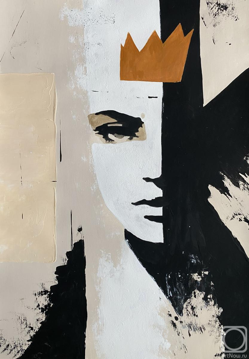 Cherepanova Yuliya. Modern Abstract Portrait with Half-Face Contrast and Ochre Crown