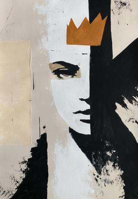 Modern Abstract Portrait with Half-Face Contrast and Ochre Crown. Cherepanova Yuliya