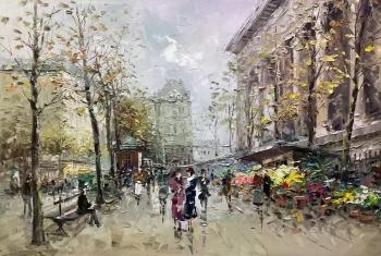 View of the flower market in Place de la Madeleine (a free copy of A. Blanchard)