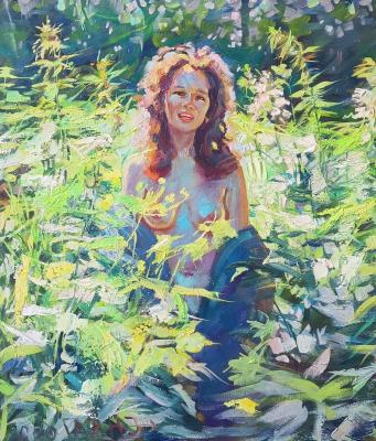 Girl in nettle flowers