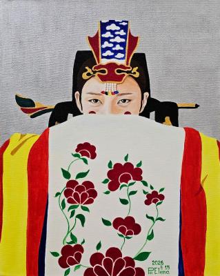 Joseon Heritage. Bride Portrait on Silver Background (Acrylic) (Asian Painting). Povolokina Elena