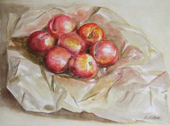 Study with nectarines on wrapping paper