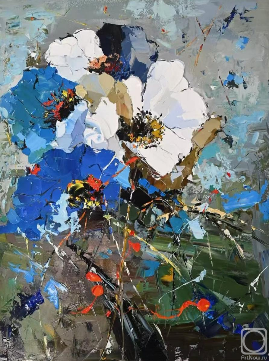 Rodries Jose. White and blue poppies on gray. N1