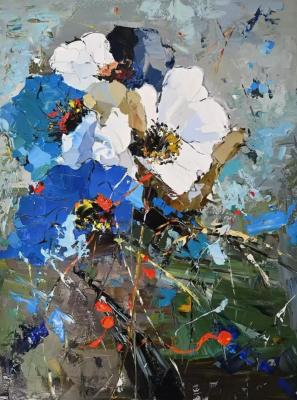 White and blue poppies on gray. N1. Rodries Jose