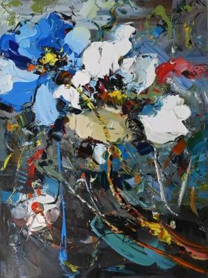 White and blue poppies on gray. N2. Rodries Jose