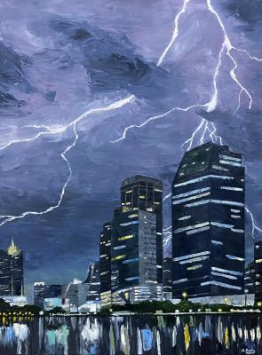 Thunderstorm Lightning Cityscape. Yakovtseva Mariya