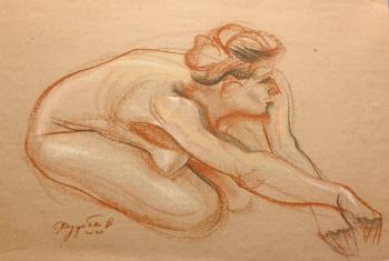 Nude, kneeling, girl, graphics, pastel, drawing (������� �� �������). Hudobko Vladimir