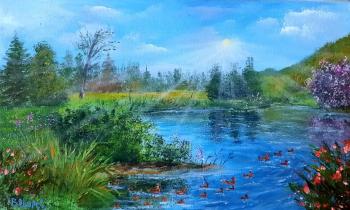 Morning on a Summer Pond, duck pond landscape