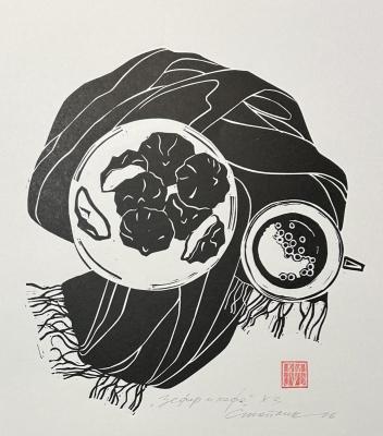 Marshmallows and coffee (Etching). Stoylik liudmila