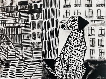 Abstraction with a dog. Cityscape. Limited‑edition poster (1/5). Size: 42�60 cm. Dudchak Vladlena