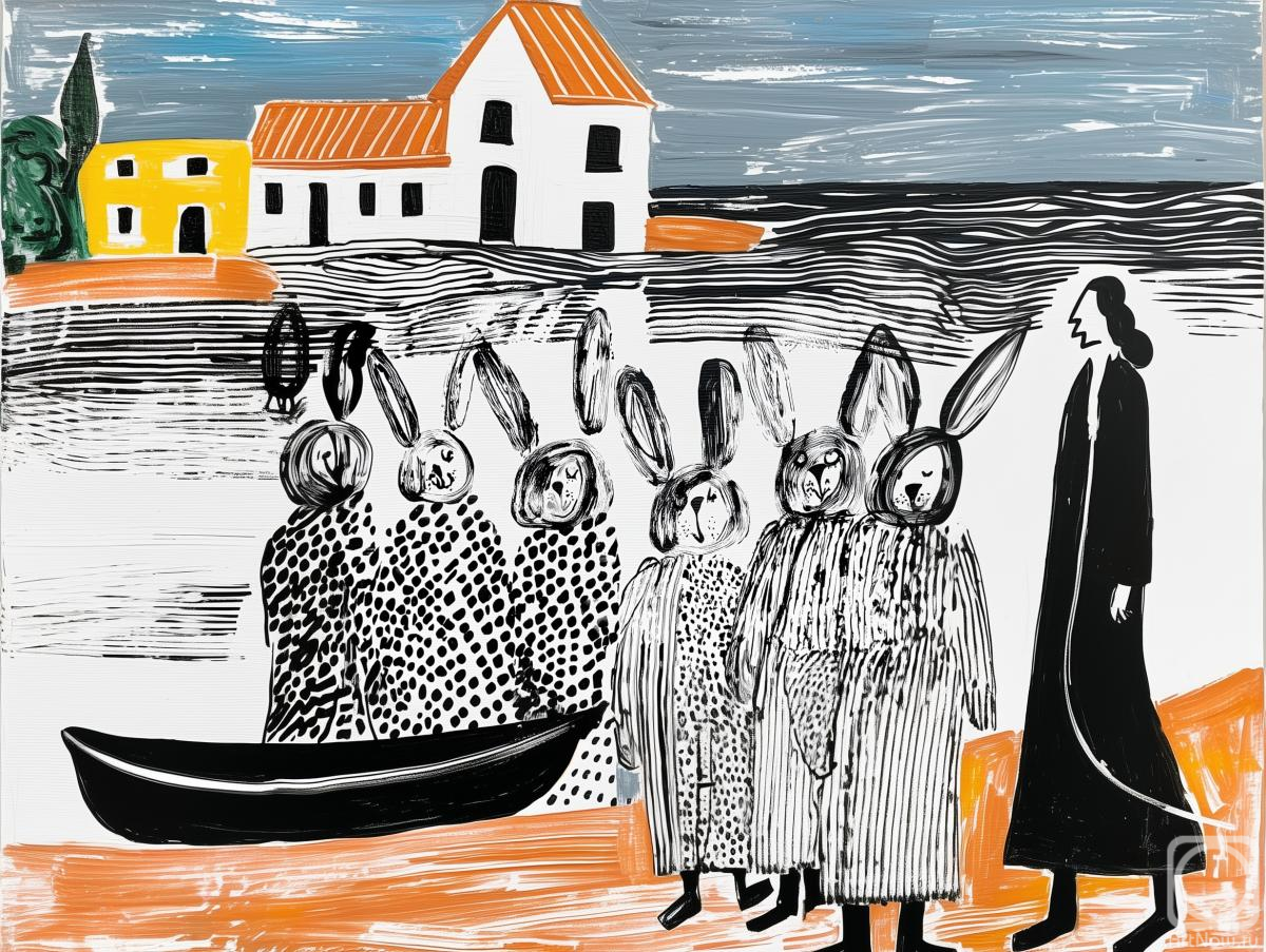 Dudchak Vladlena. Abstraction with rabbits. Narrative landscape. Limited‑edition poster (1/5). Size: 42�60 cm