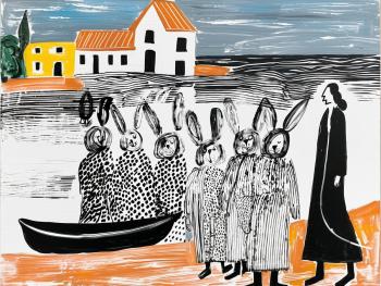 Abstraction with rabbits. Narrative landscape. Limited‑edition poster (1/5). Size: 42�60 cm. Dudchak Vladlena