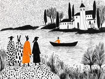 Abstraction with rabbits. Seascape. Limitededition poster (1/5). Size: 42�60 cm. Dudchak Vladlena